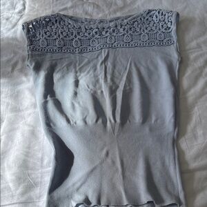 Premise Women's Lace Detail Top - Light Blue.